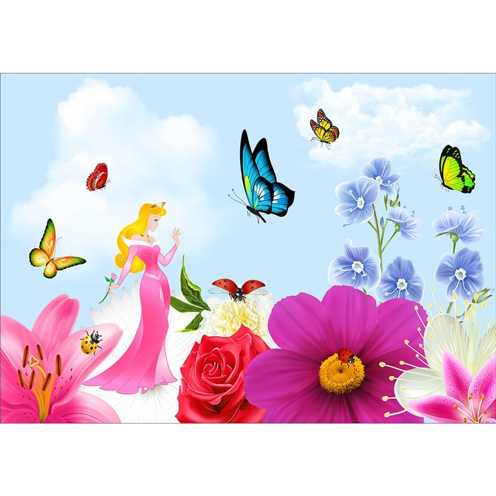 Fototapet copii Flori si Fluturi, premium, multicolor, 250 x 400 cm