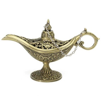 Lampa fermecata a lui Aladin, obiect decorativ cu simboluri florare gravate, metal, auriu, ghid zodiacool Lampa fermecata a lui Aladin, obiect decorativ cu simboluri florare gravate, metal, auriu, ghid zodiacool
