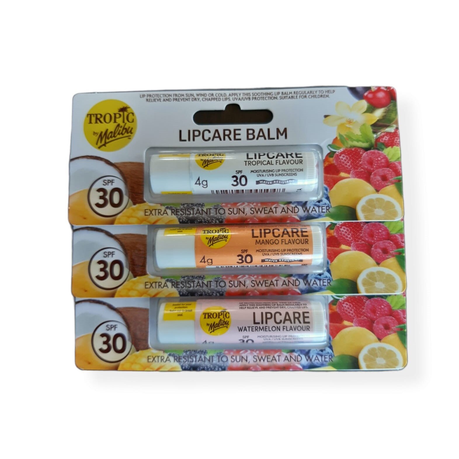 Set 3 buc Balsam de buze Tropic by Malibu, SPF 30, 12 g