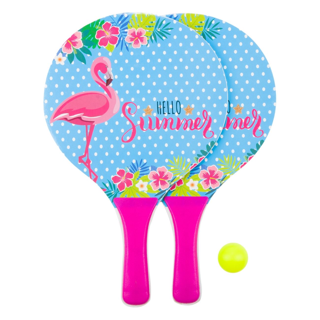 Set 2 rachete si minge, Zola, catchball, model flamingo cu buline