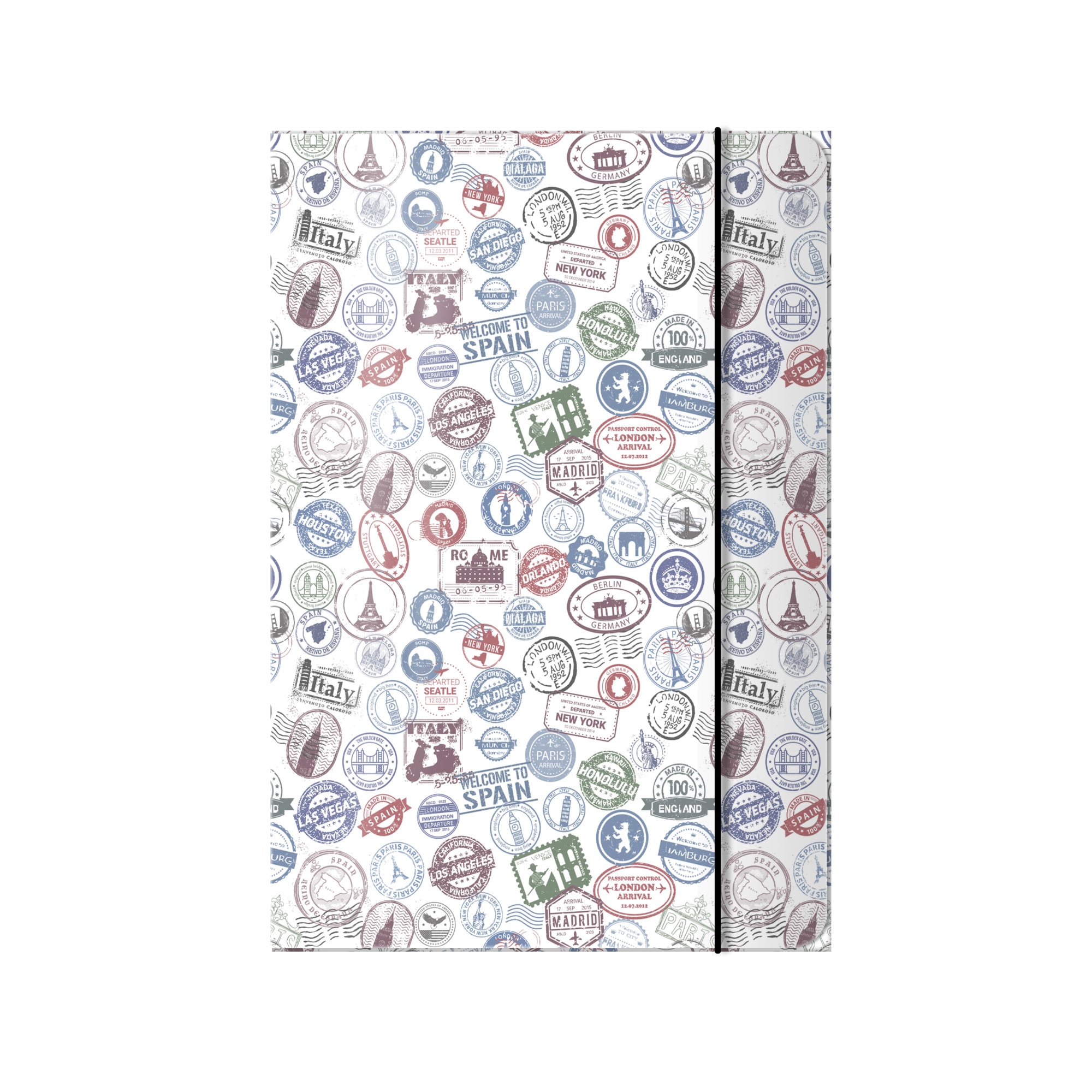 Mapa A4 carton plastifiat lucios, cu elastic,Travel Stamps