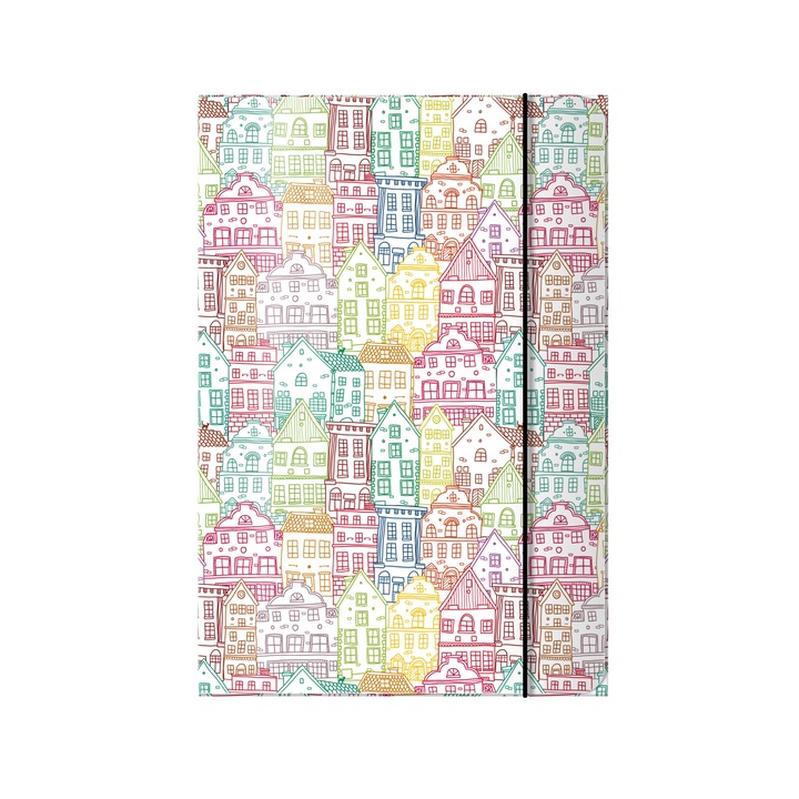 Mapa din Carton Laminat cu Elastic, Model Colorful City