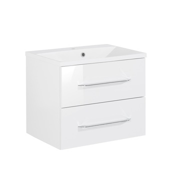 Baza mobilier Fackelmann B.clever, cu doua sertare si lavoar din marmura turnata, 60x51x46 cm, alb Baza mobilier Fackelmann B.clever, cu doua sertare si lavoar din marmura turnata, 60x51x46 cm, alb