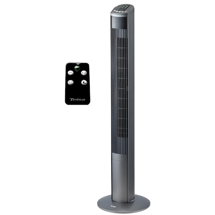 Ventilator Turn Trisa Fresh Breeze 9346.4310, 45 W, 3 viteze, Inaltime 120 cm, Senzor de temperatura, Telecomanda detasabila, Gri inchis