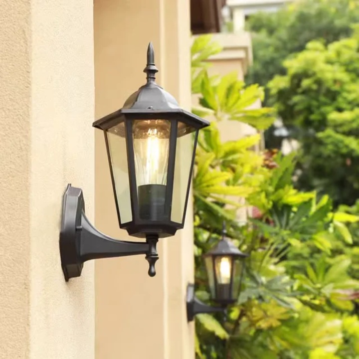 Lampa tip felinar de exterior 1 X 60W, Iluminare in sus, Negru, Aplica, Gradina, E27, IP44