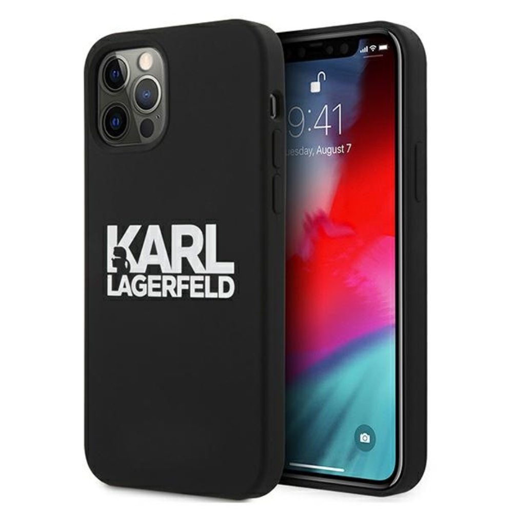 Husa TPU Karl Lagerfeld pentru Apple iPhone 12 mini, Stack White Logo, Neagra KLHCP12SSLKLRBK