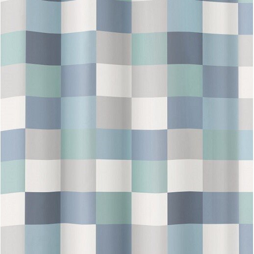 Perdea de dus Kleine Wollke cu patrate gri albastrui Check 100% poliester de inalta calitate cu aspect textil 180x200cm