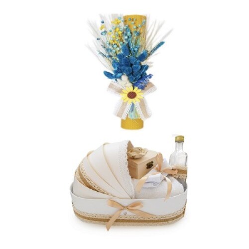 Trusou botez Personalizat, complet, 10 piese, lumanare decorata, prosoape brodate, bumbac SLS153