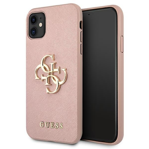 Husa pentru iPhone 11 Guess Saffiano 4G Metal Logo pink
