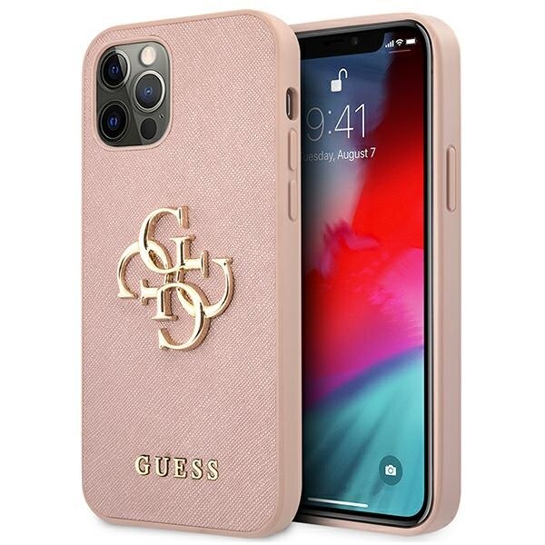 Husa pentru iPhone 12 Pro Max Guess Saffiano 4G Metal Logo pink