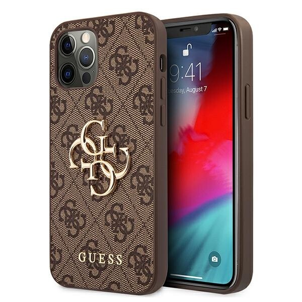 Husa pentru iPhone 12 / 12 Pro Guess 4G Big Metal Logo brown