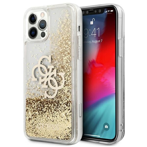 Husa pentru iPhone 12 / 12 Pro Guess 4G Big Liquid Glitter gold