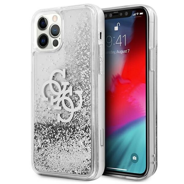 Husa pentru iPhone 12 Pro Max Guess 4G Big Liquid Glitter silver