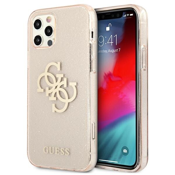 Husa pentru iPhone 12 / 12 Pro Guess Glitter 4G Big Logo gold