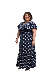 Rochie dama, Unicat, lunga, cu buline, bleumarin/alb, 54 RO Rochie dama, Unicat, lunga, cu buline, bleumarin/alb, 54 RO