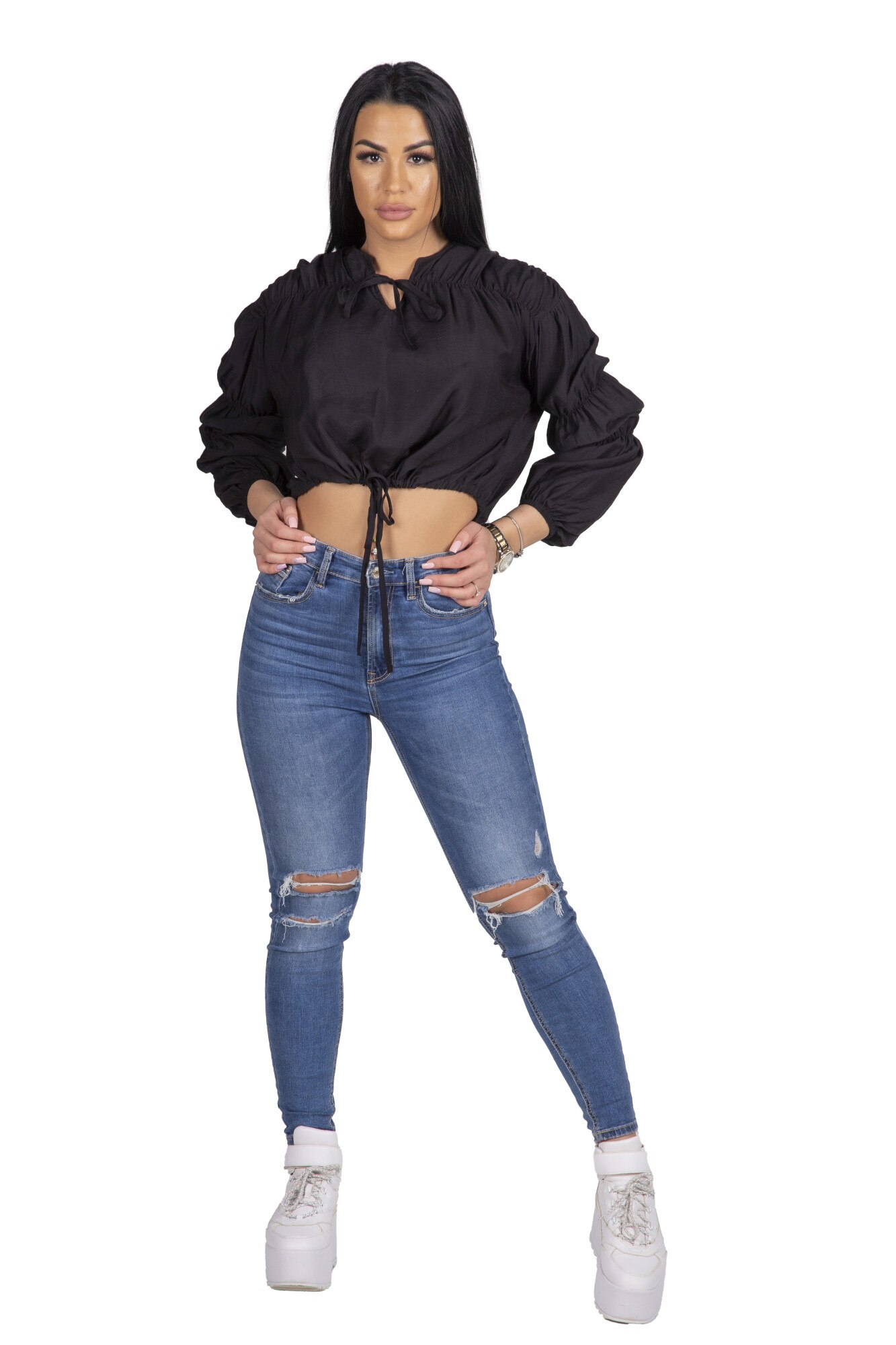 Camasa dama Robin, Bouffant, Negru, S INTL