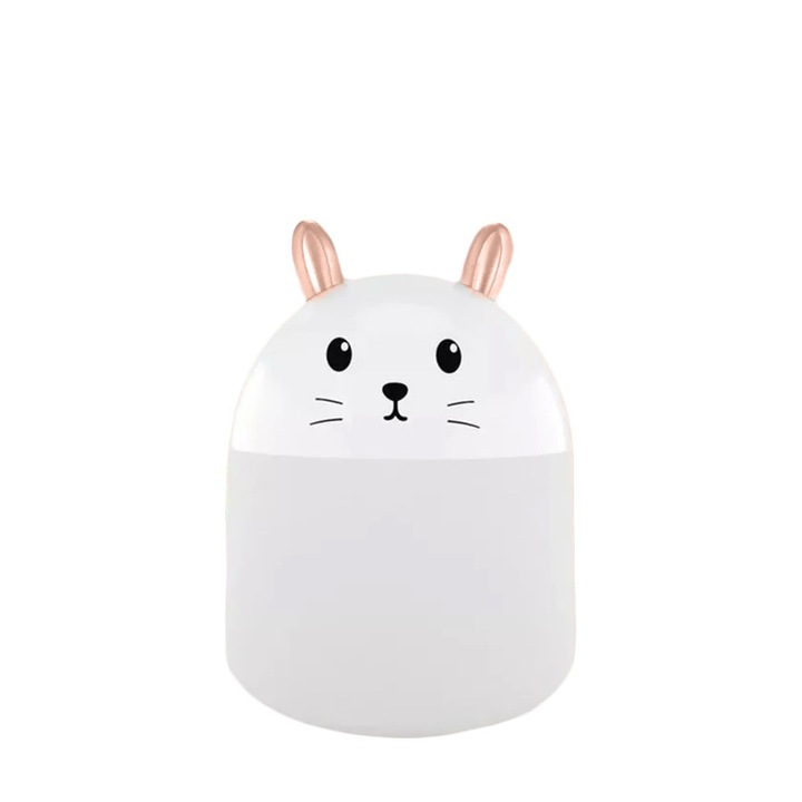 Little Rabbit párásító, nyúl alakú dizájn, szabályozza a páratartalom szintjét, hordozható, modern dizájn, környezeti fény, újratölthető, 250 ml, 12 cm, fehér, Doty