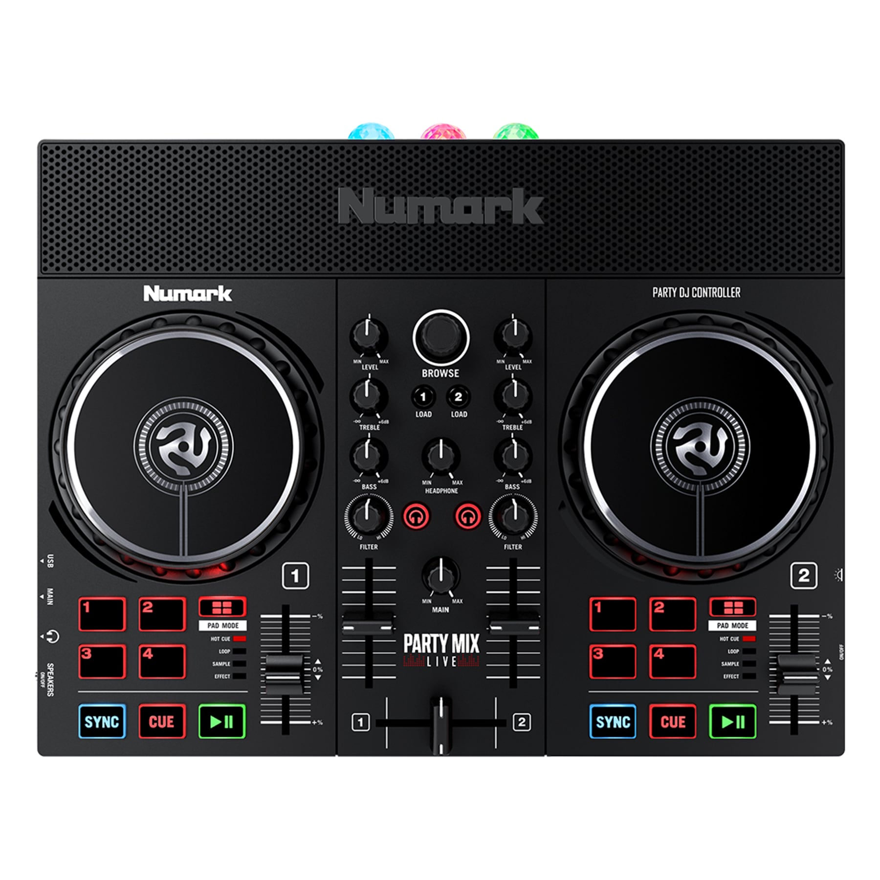 football Moderator Minimal Consola de DJ Numark party Mix Live, 2 canale, difuzoare incorporate,  Joguri sensibile la atingere 152mm,