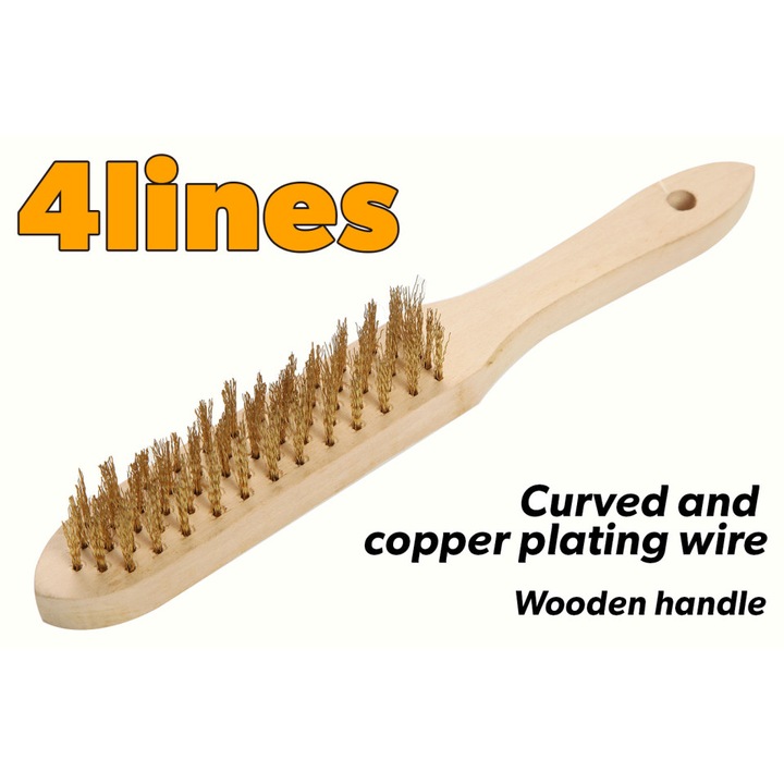 Perie sarma alama TOLSEN 4 randuri, Sarma curbata, Maner lemn ergonomic, Pentru curatare si lustruire, Calitate robusta, Uz casnic si profesional