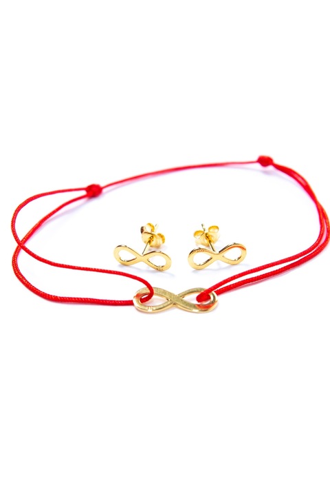 Set Cercei si Bratara Infinit, Argint suflat Aur, auriu/rosu, reglabil