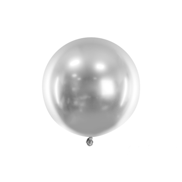 Jumbo Latex léggömb, fényes, ezüst, 60 cm