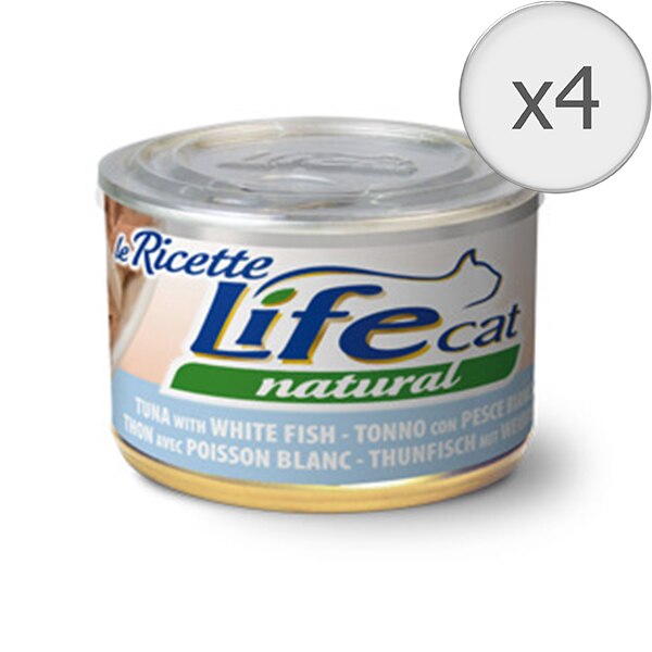 Hrana umeda pentru pisici Life Le Ricette, Ton si Peste Alb, 4 x 150 g