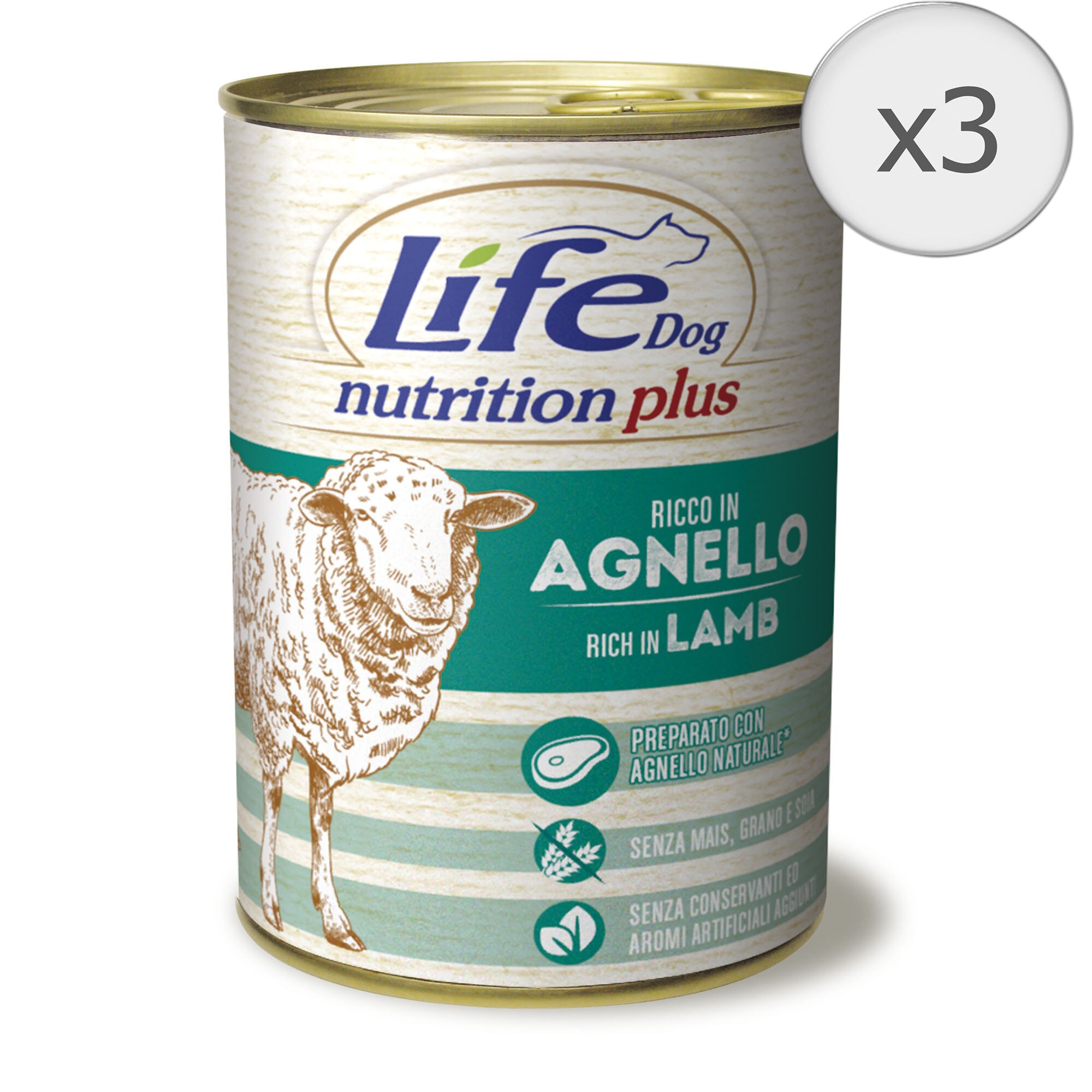 Hrana umeda pentru caini Life Miel si Orez, 3 x 400 g
