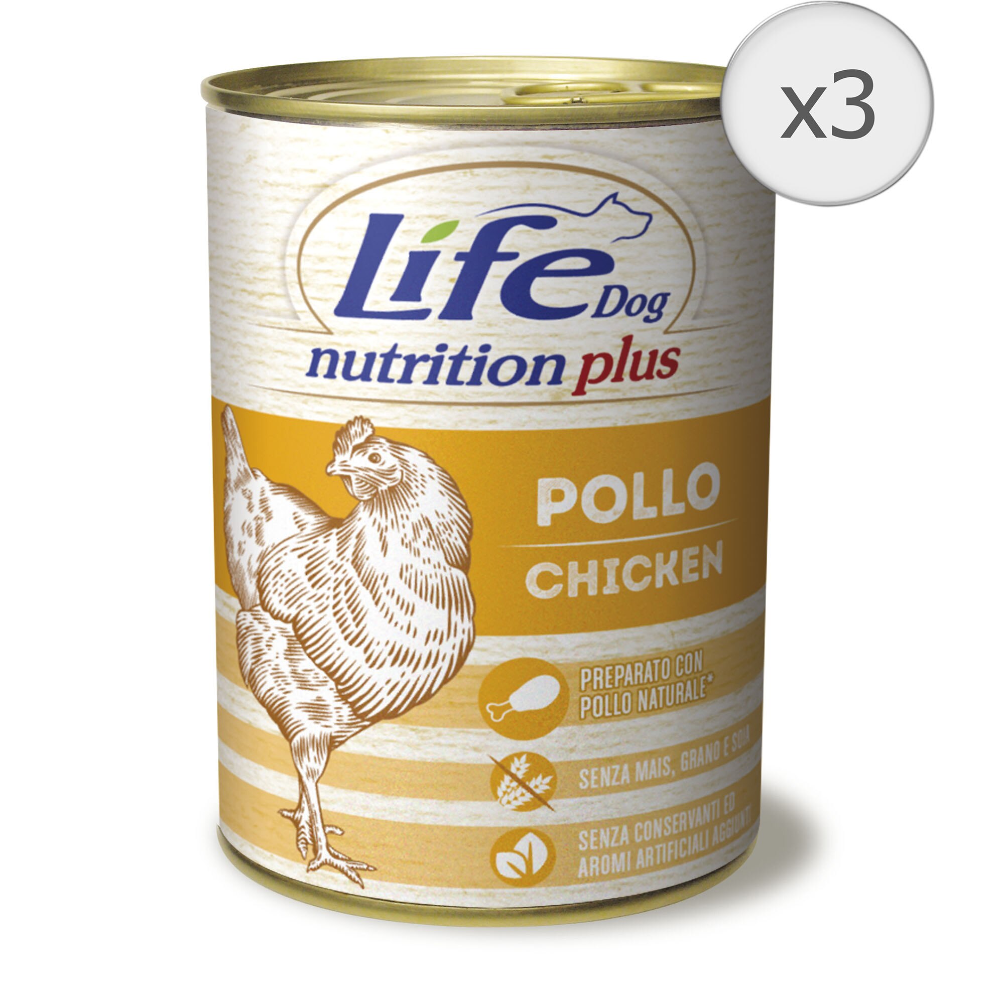 Hrana umeda pentru caini Life Pui Bucati, 3 x 400 g