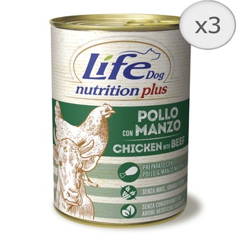 Hrana umeda pentru caini Life Pui, Vita si Vegetale, 3 x 400 g Hrana umeda pentru caini Life Pui, Vita si Vegetale, 3 x 400 g