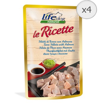 Hrana umeda pentru caini Life Le Ricette, Ton File si Somon, 4 x 95 g Hrana umeda pentru caini Life Le Ricette, Ton File si Somon, 4 x 95 g