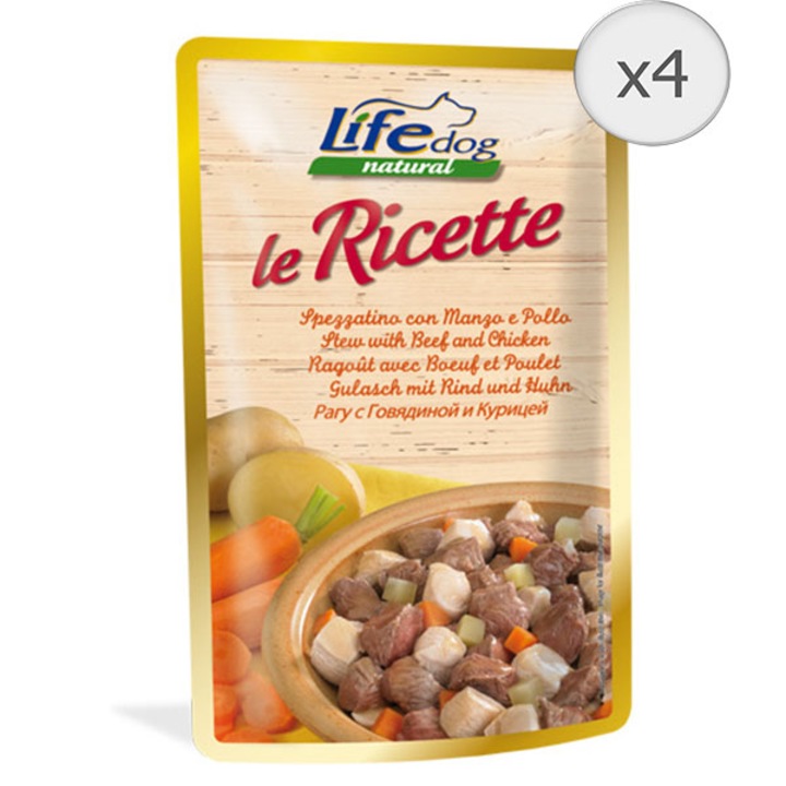 Hrana umeda pentru caini Life Le Ricette, Vita si Pui, 4 x 95 g