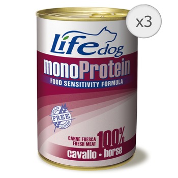 Hrana umeda pentru caini Life Monoproteic, Cal, 3 x 400 g Hrana umeda pentru caini Life Monoproteic, Cal, 3 x 400 g