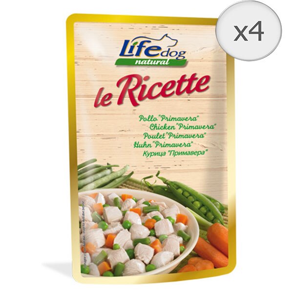 Hrana umeda pentru caini Life Le Ricette, Pui Primavera, 4 x 95 g