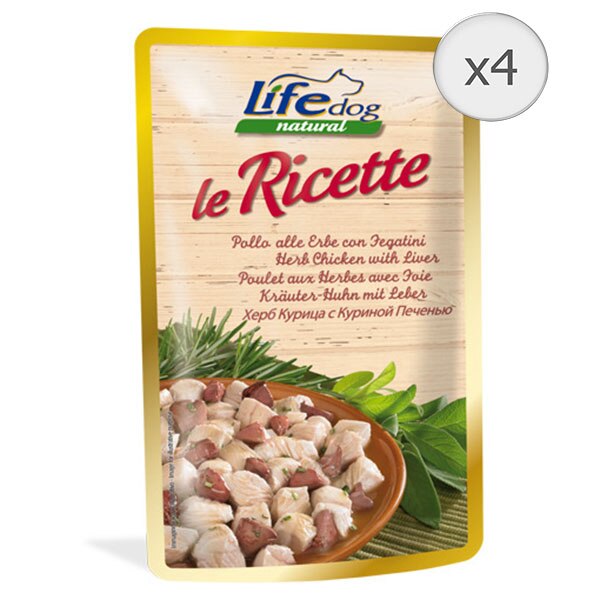 Hrana umeda pentru caini Life Le Ricette, Pui si Ficat, 4 x 95 g
