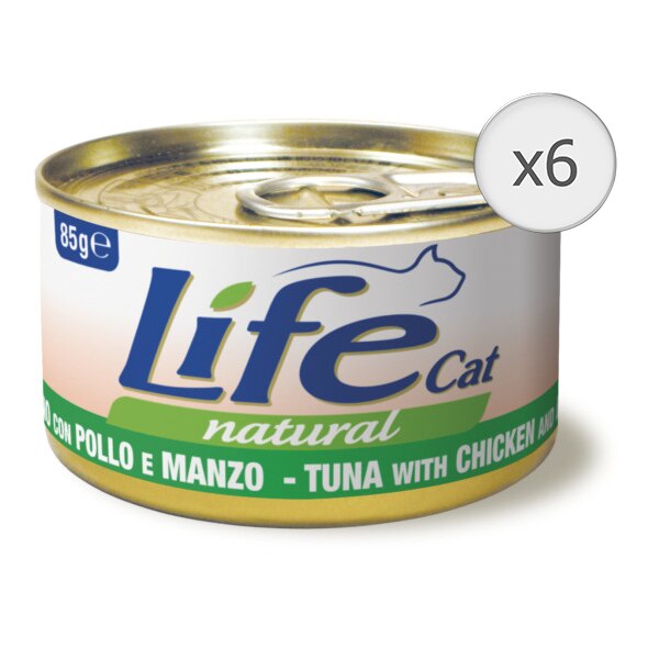 Hrana umeda pentru pisici Life Ton, Pui si Vita, 6 x 85 g