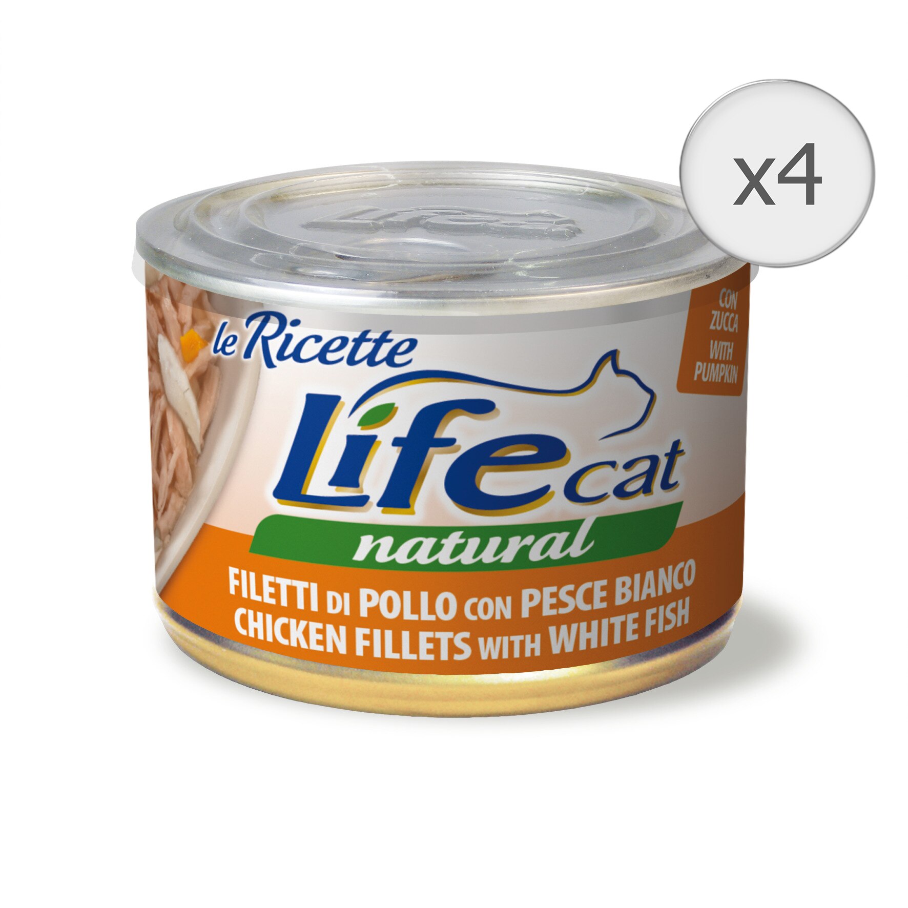 Hrana umeda pentru pisici Life Le Ricette, Pui, Peste Alb si Dovleac, 4 x 150 g