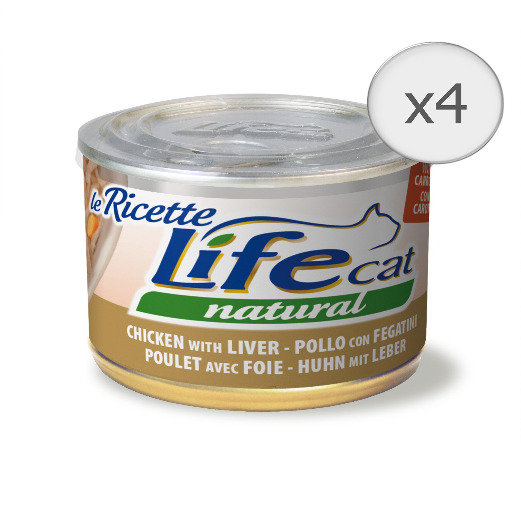 Hrana umeda pentru pisici Life Le Ricette, Pui, Ficat si Morcov, 4 x 150 g