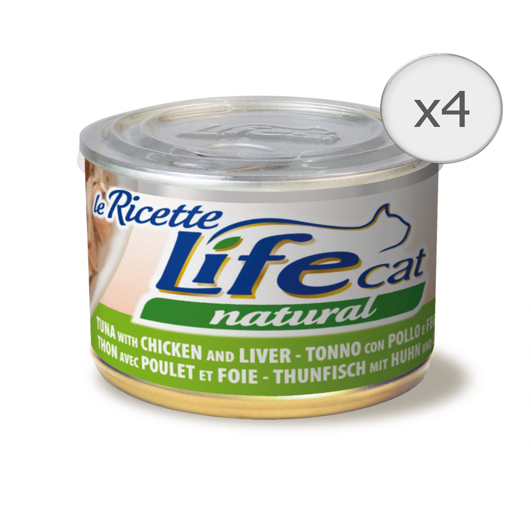 Hrana umeda pentru pisici Life Le Ricette,Ton, Pui si Ficat, 4 x 150 g