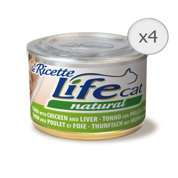 Hrana umeda pentru pisici Life Le Ricette,Ton, Pui si Ficat, 4 x 150 g Hrana umeda pentru pisici Life Le Ricette,Ton, Pui si Ficat, 4 x 150 g