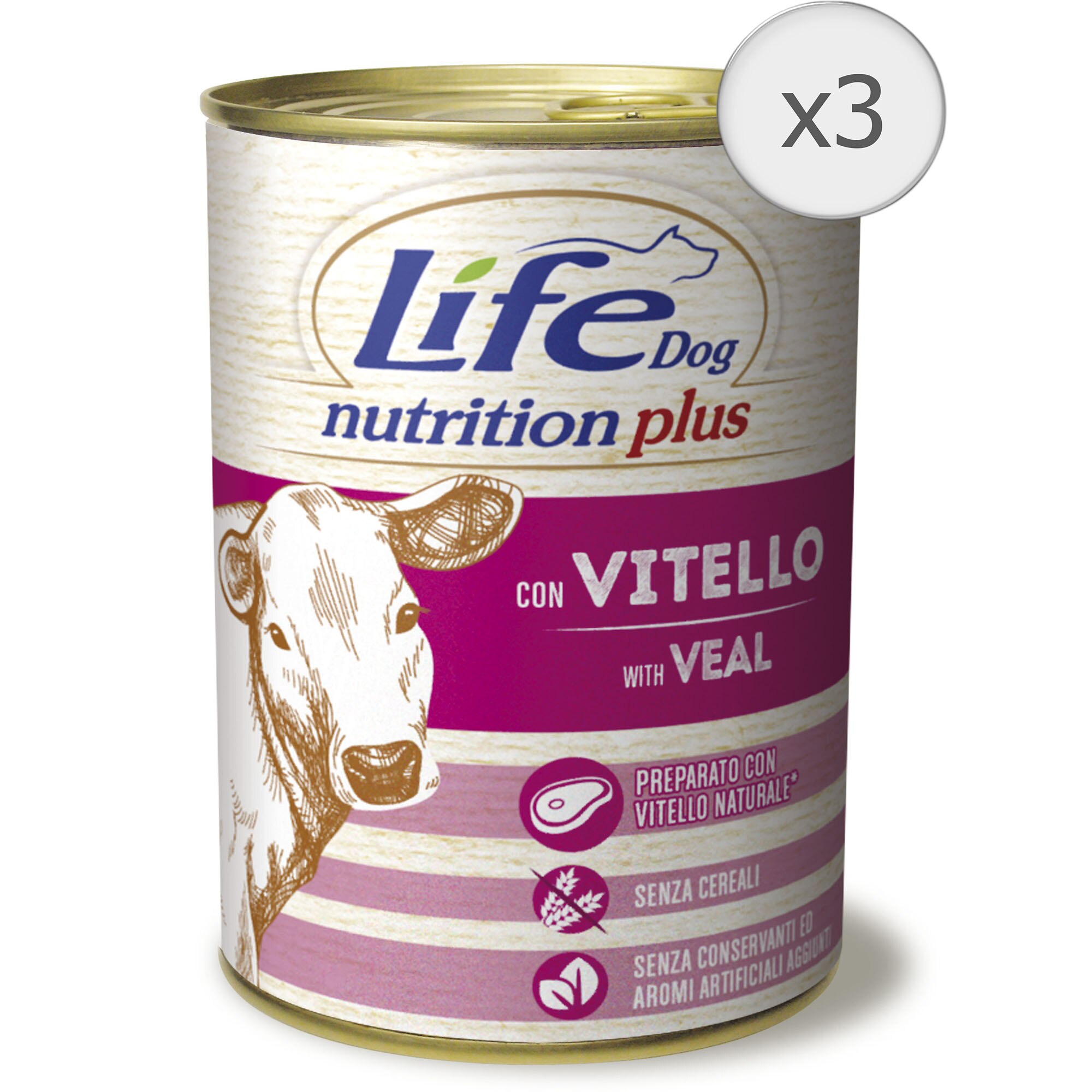 Hrana umeda pentru caini Life Vitel, 3 x 400 g