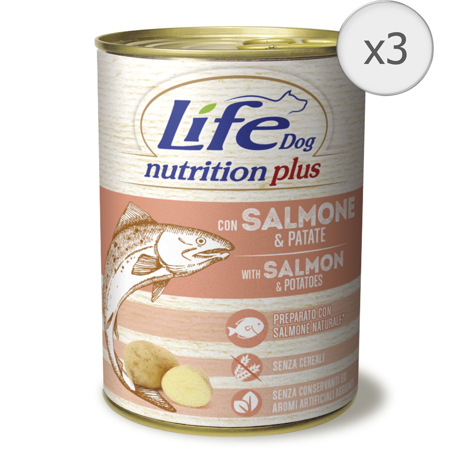 Hrana umeda pentru caini Life Somon si Orez, 3 x 400 g
