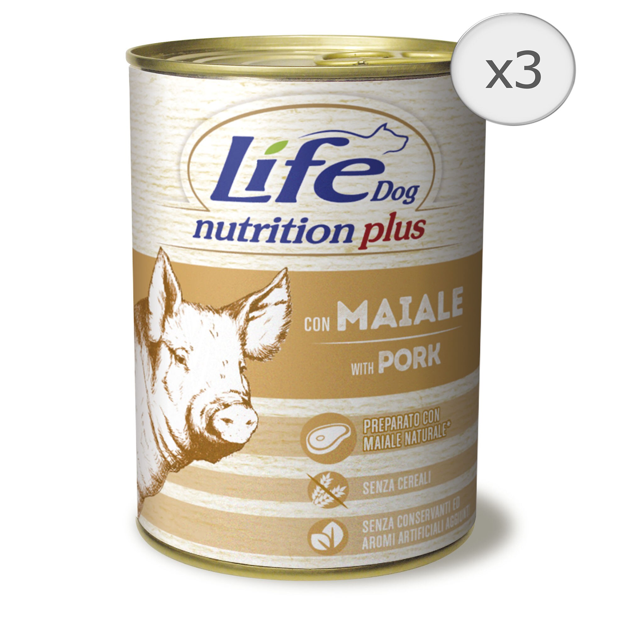 Hrana umeda pentru caini Life Porc, 3 x 400 g