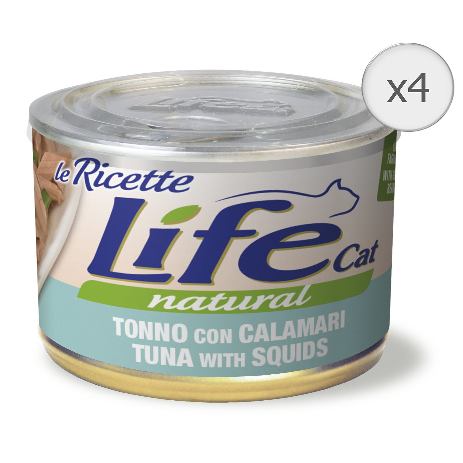 Hrana umeda pentru pisici Life Le Ricette, Ton si Calamar, 4 x 150 g