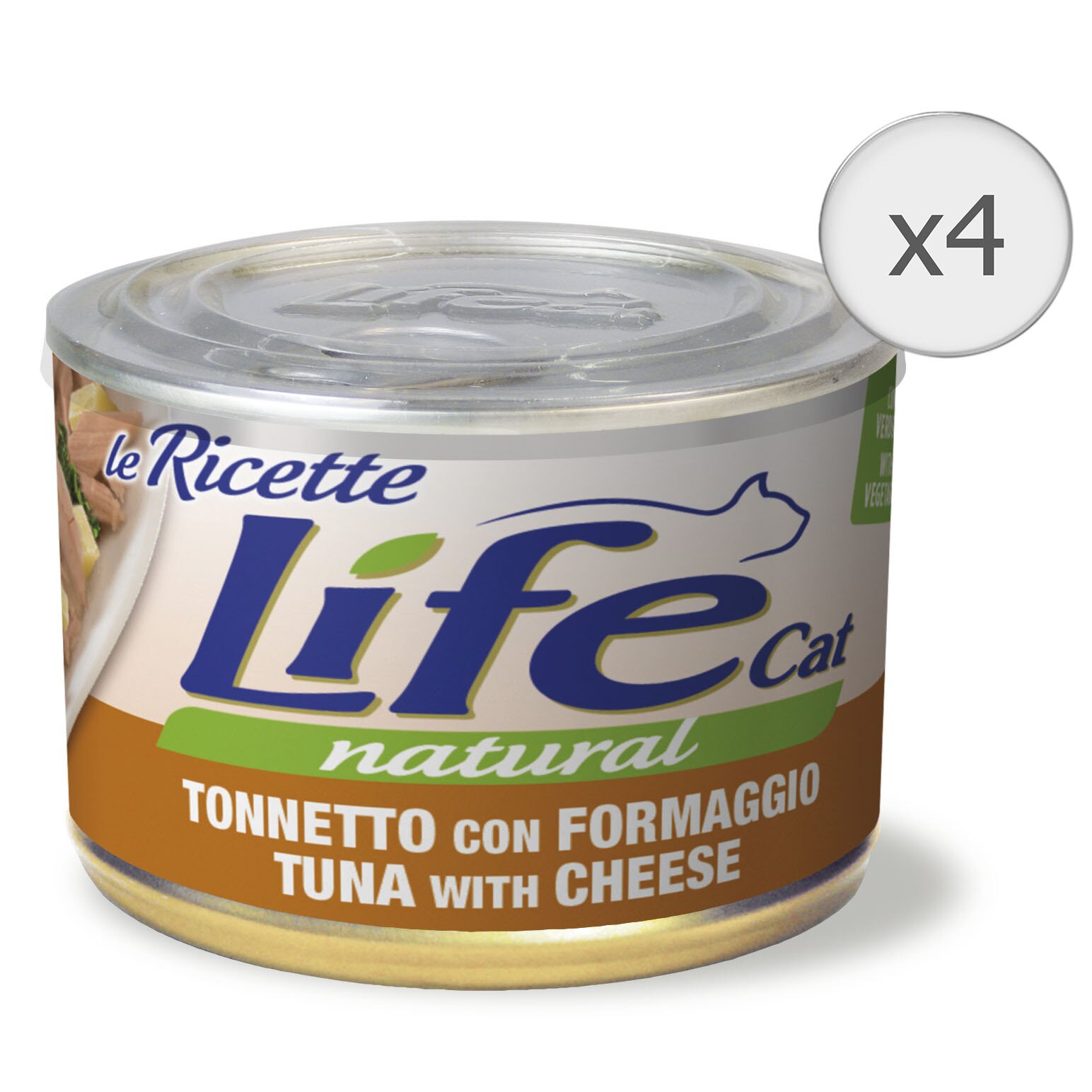 Hrana umeda pentru pisici Life Le Ricette, Ton si Branza, 4 x 150 g