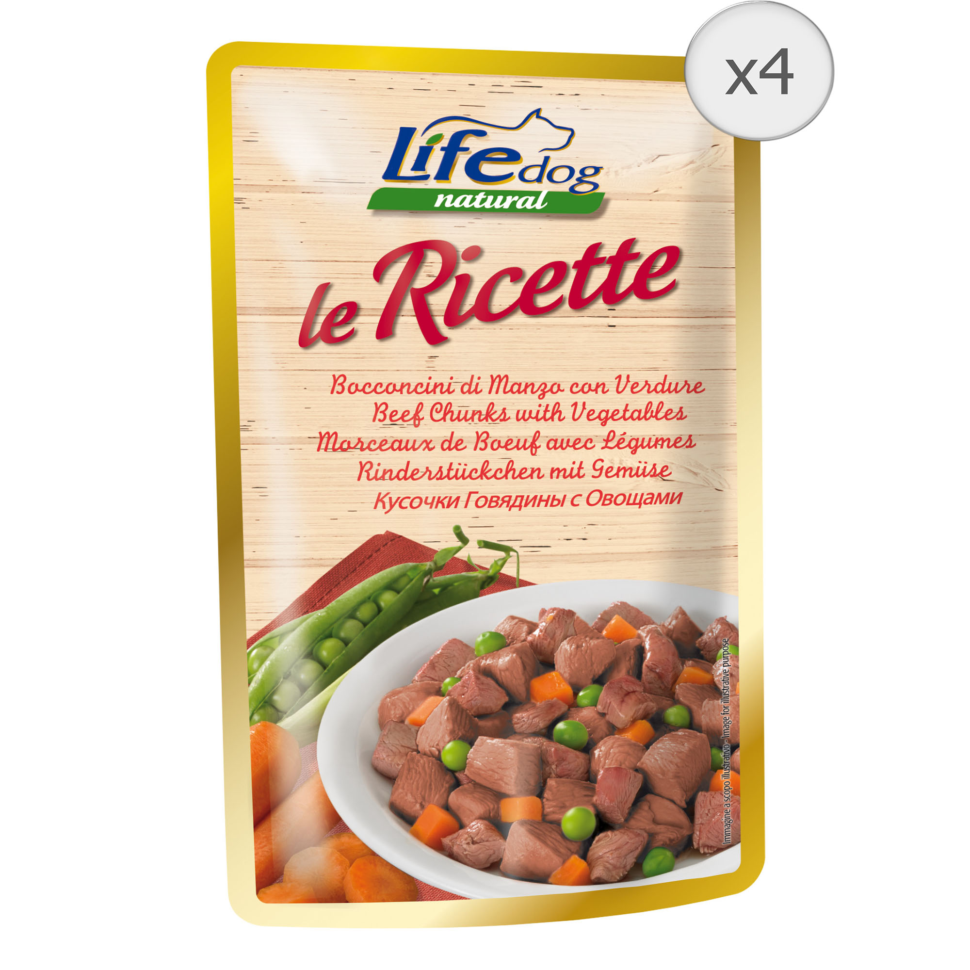 Hrana umeda pentru caini Life Le Ricette, Vita si Vegetale, 4 x 95 g