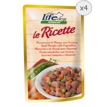 Hrana umeda pentru caini Life Le Ricette, Vita si Vegetale, 4 x 95 g Hrana umeda pentru caini Life Le Ricette, Vita si Vegetale, 4 x 95 g