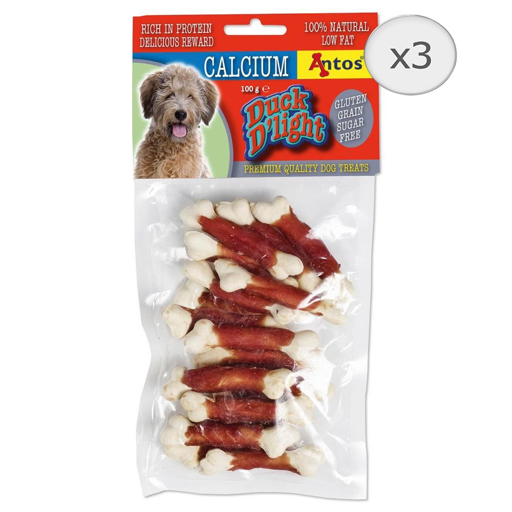 Recompense pentru caini Antos Duck D'Light, Calcium, 3 x 100 g