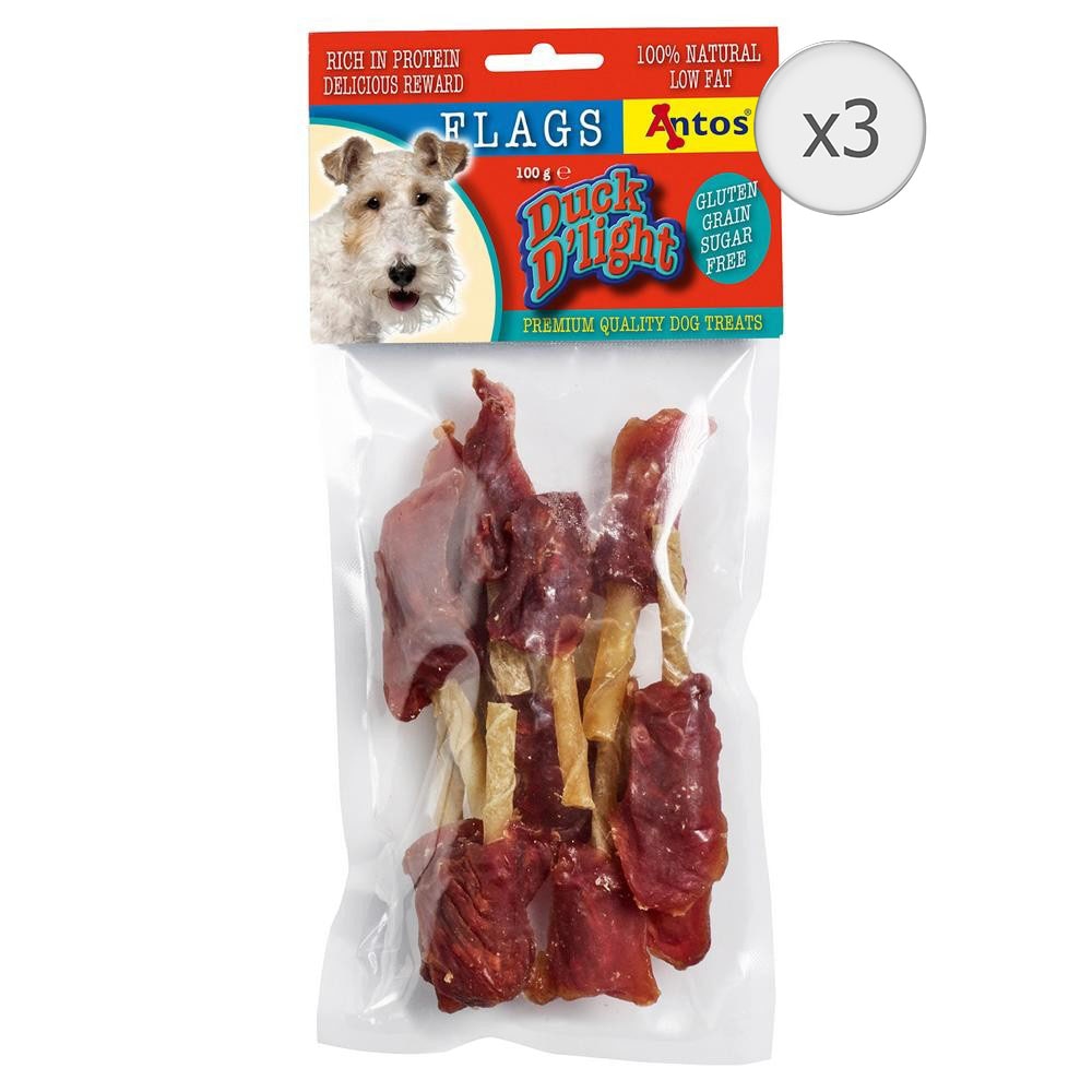 Recompense pentru caini Antos Duck D'Light, Flags, 3 x 100 g