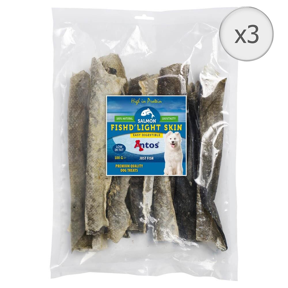 Recompense pentru caini Antos Fish D'Light, Salmon Skin, 3 x 100 g