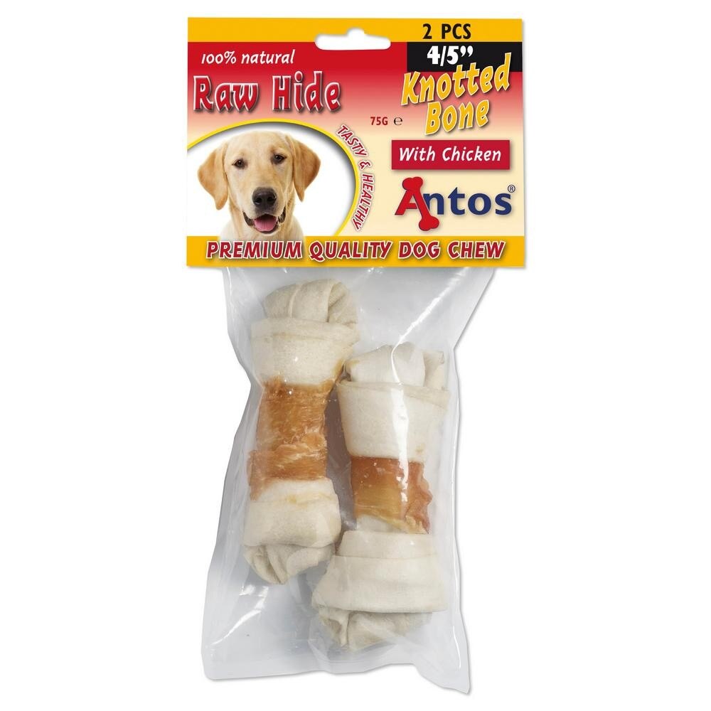 Recompense pentru caini Antos Raw Hide & Chicken Knotted, 3 x 75 g
